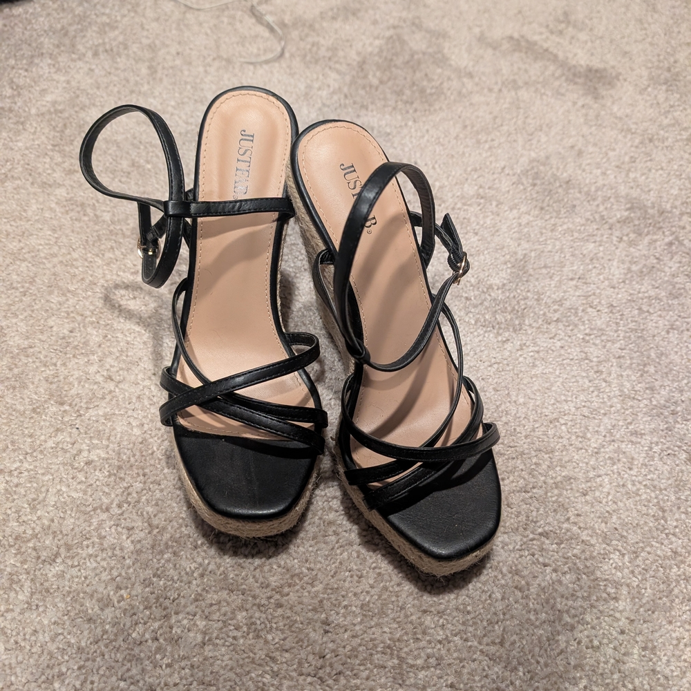 JustFab Black Strappy Sandals with Medium Heel